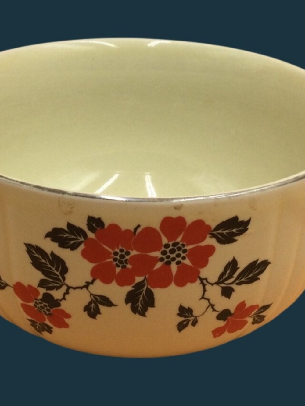 Vintage Hall China Red Poppy Platinum Ring Radiance Mixing Bowl  7.5" 2 Quart